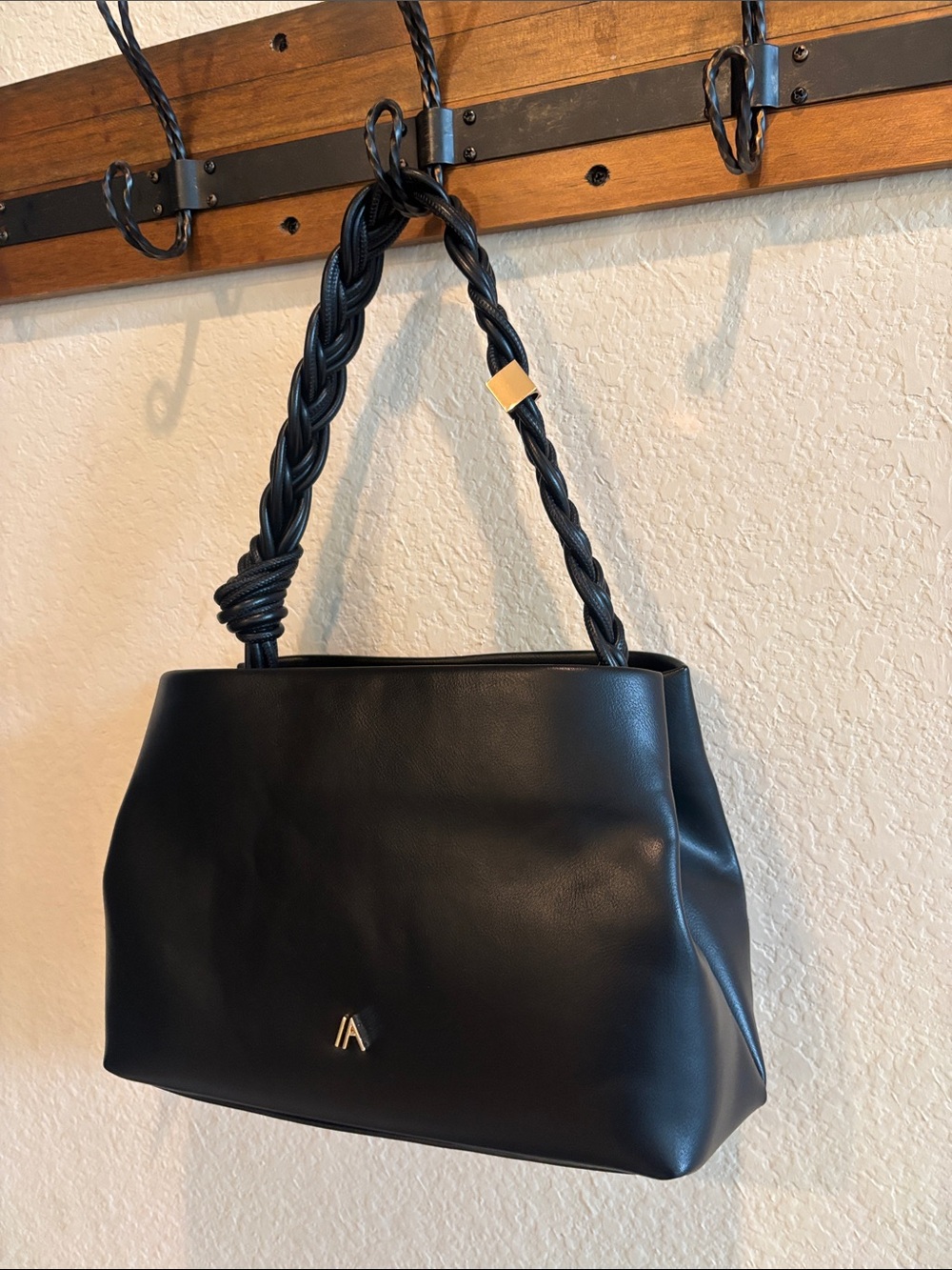 Black Women's Shoulder Bag with Braided Strap